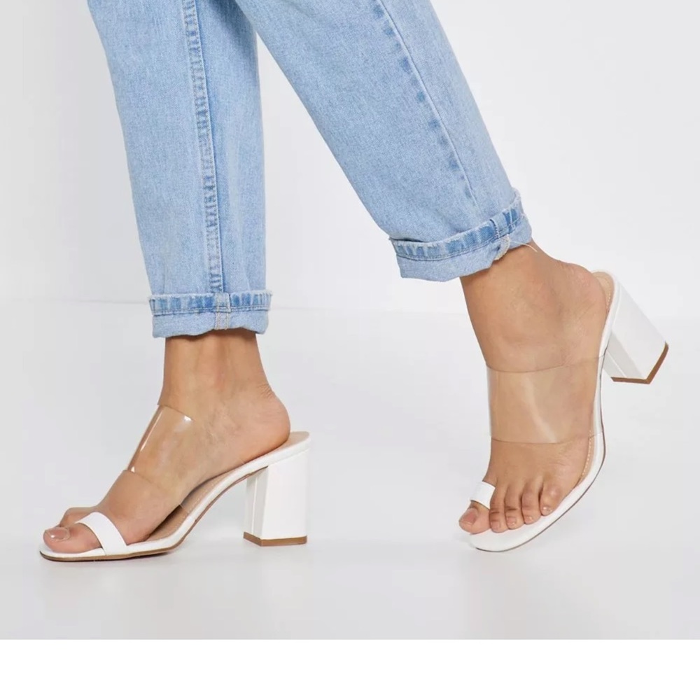 Clear Strap Block Heeled Sandals , size 7